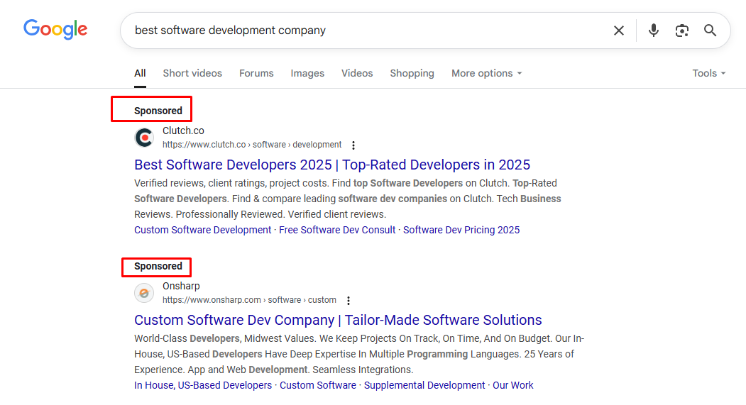 google serp sponsored result